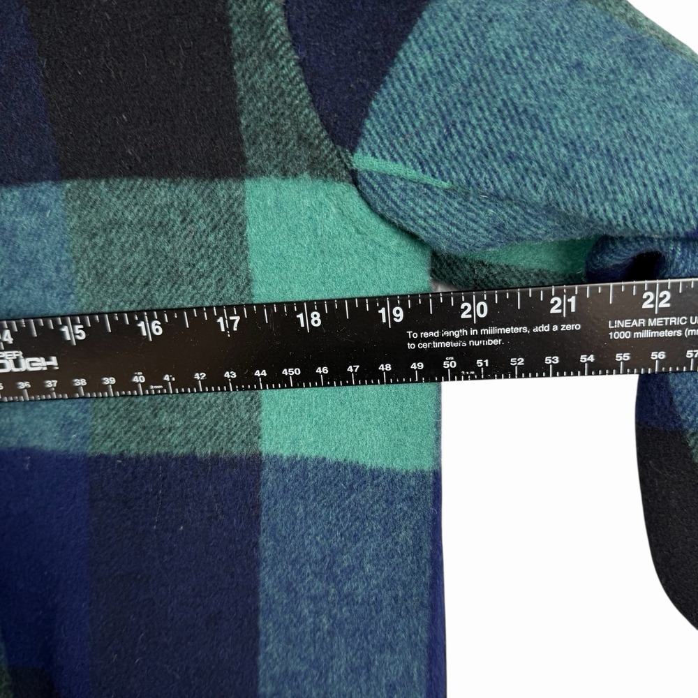 Sandro‎ Paris Tartan Green Blue Fringe Women's Wool Coat - Sz M (approx) - Picture 2 of 7